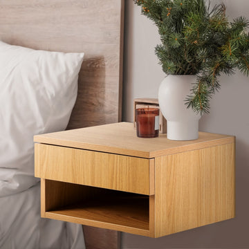 Ettore 15.71" Mid-Century Modern Floating Wall Mounted Nightstand with Soft-Close Drawer and Cable Hole - JONATHAN Y